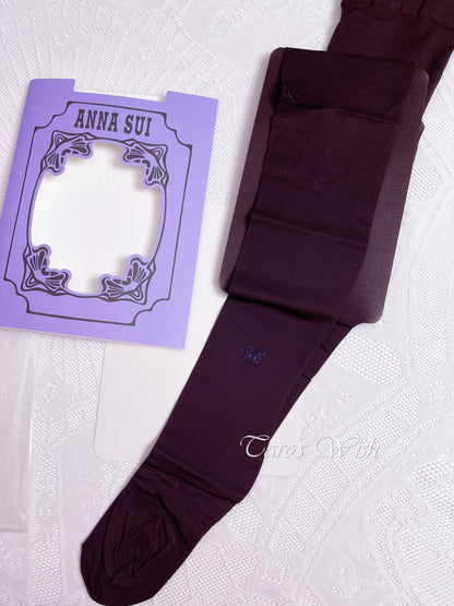 ANNA SUI Butterfly Embroidered Tights in Burgundy