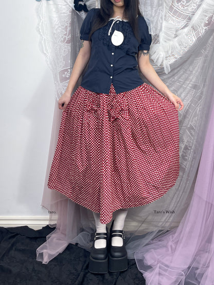 Pink House Polka Dots Bowknots Maxi Skirt