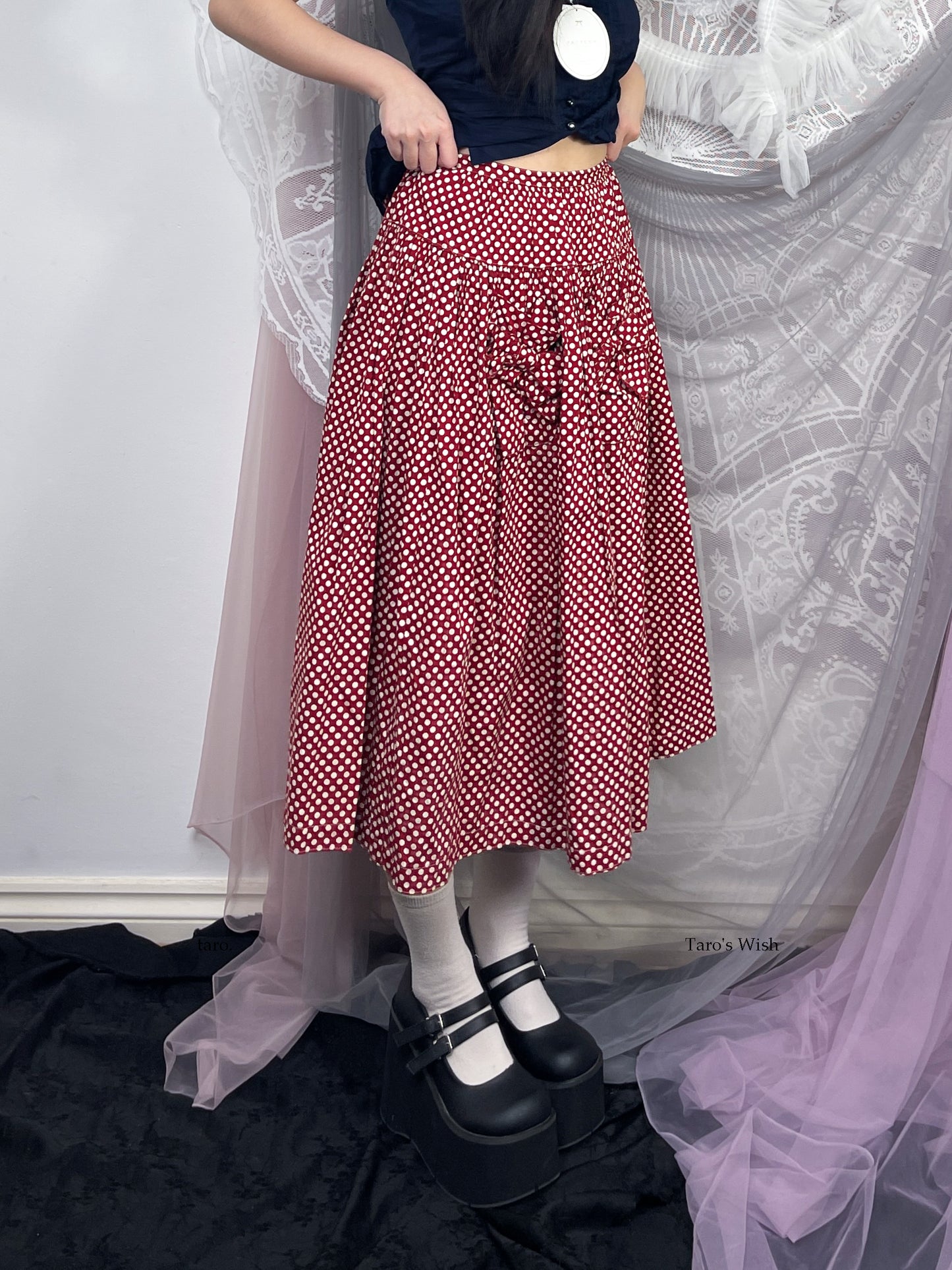 Pink House Polka Dots Bowknots Maxi Skirt