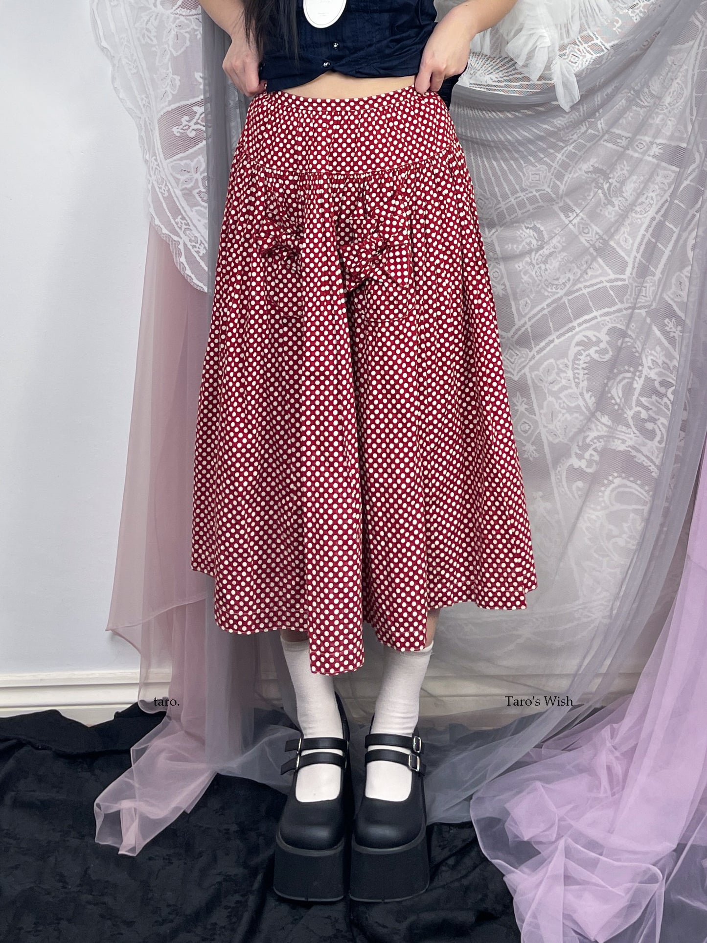 Pink House Polka Dots Bowknots Maxi Skirt