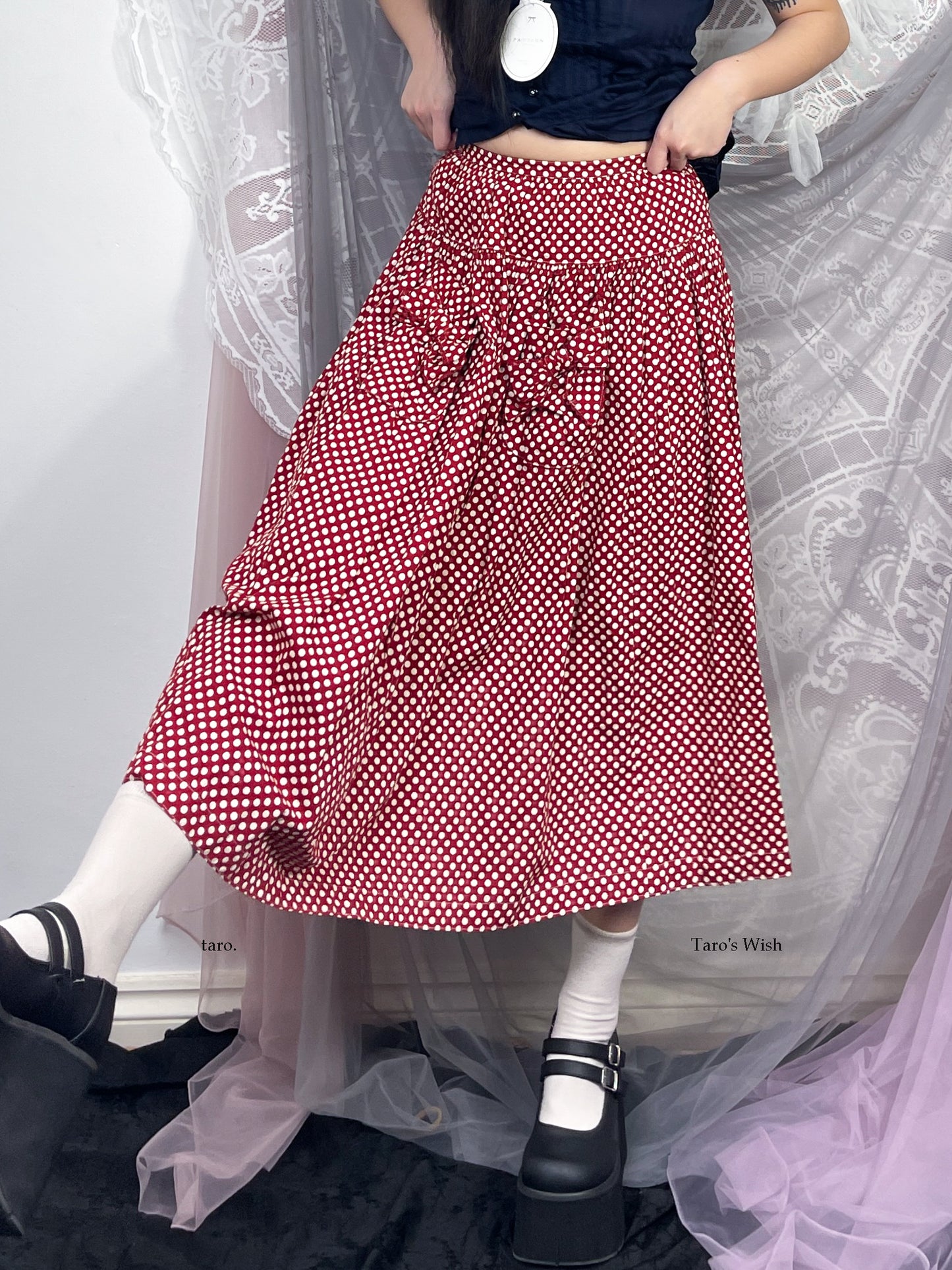 Pink House Polka Dots Bowknots Maxi Skirt