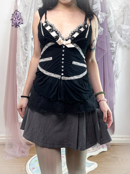 Dark coquette lace ribbon camisole