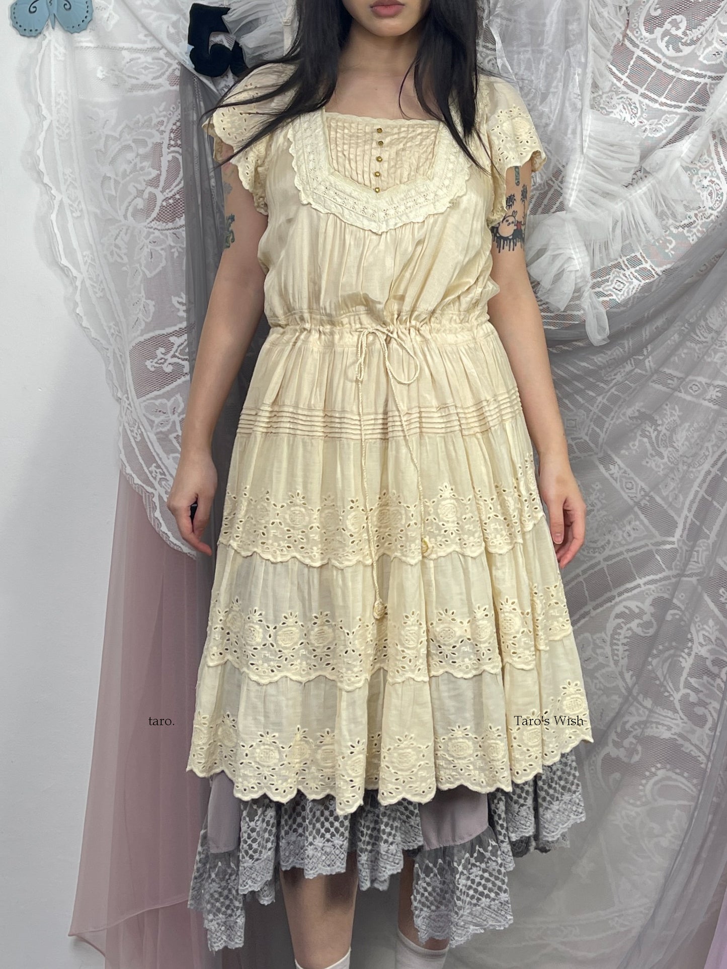 Japanese Brand Ringbells Button Ruched Cotton Dress