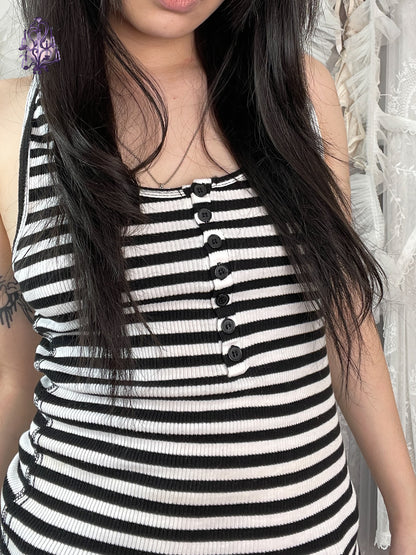 Gladnews striped button up sleeveless hoodie