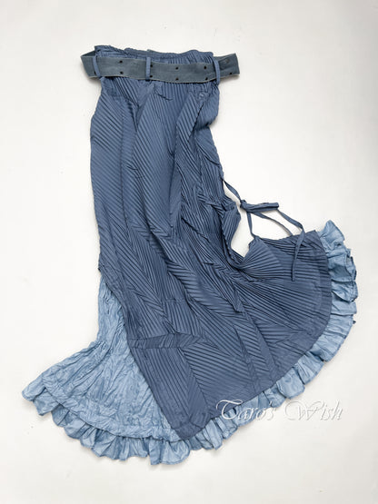 Vintage Asymmetrical Pleat Maxi Skirt with Matched Tassel Belt