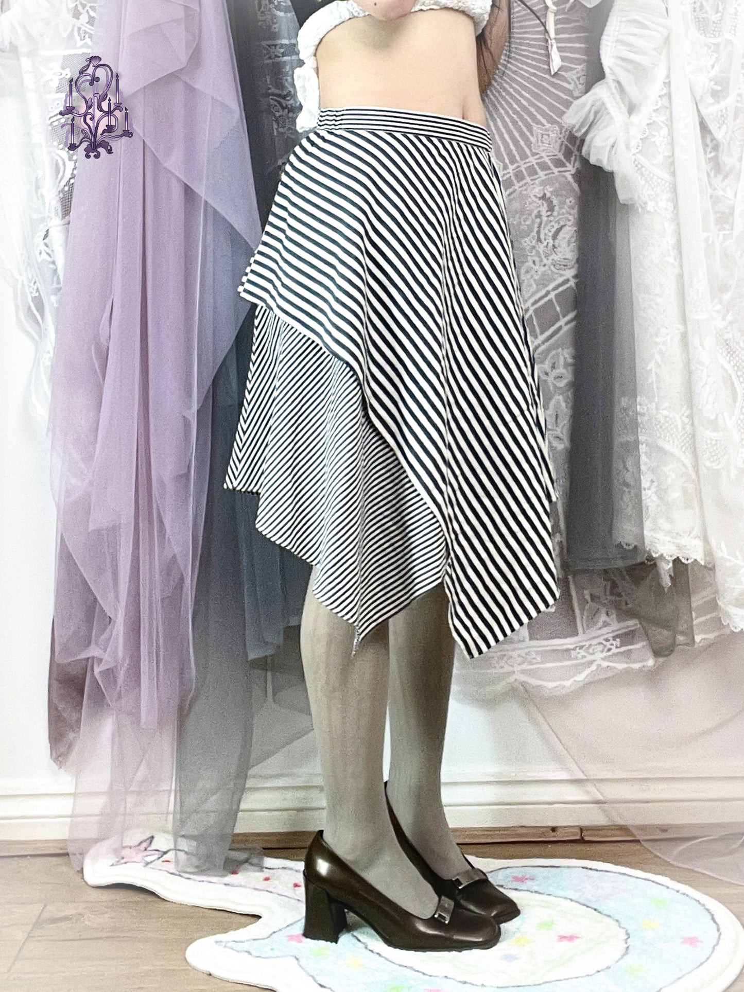 Atsuro Tayama striped asymmetric midi skirt