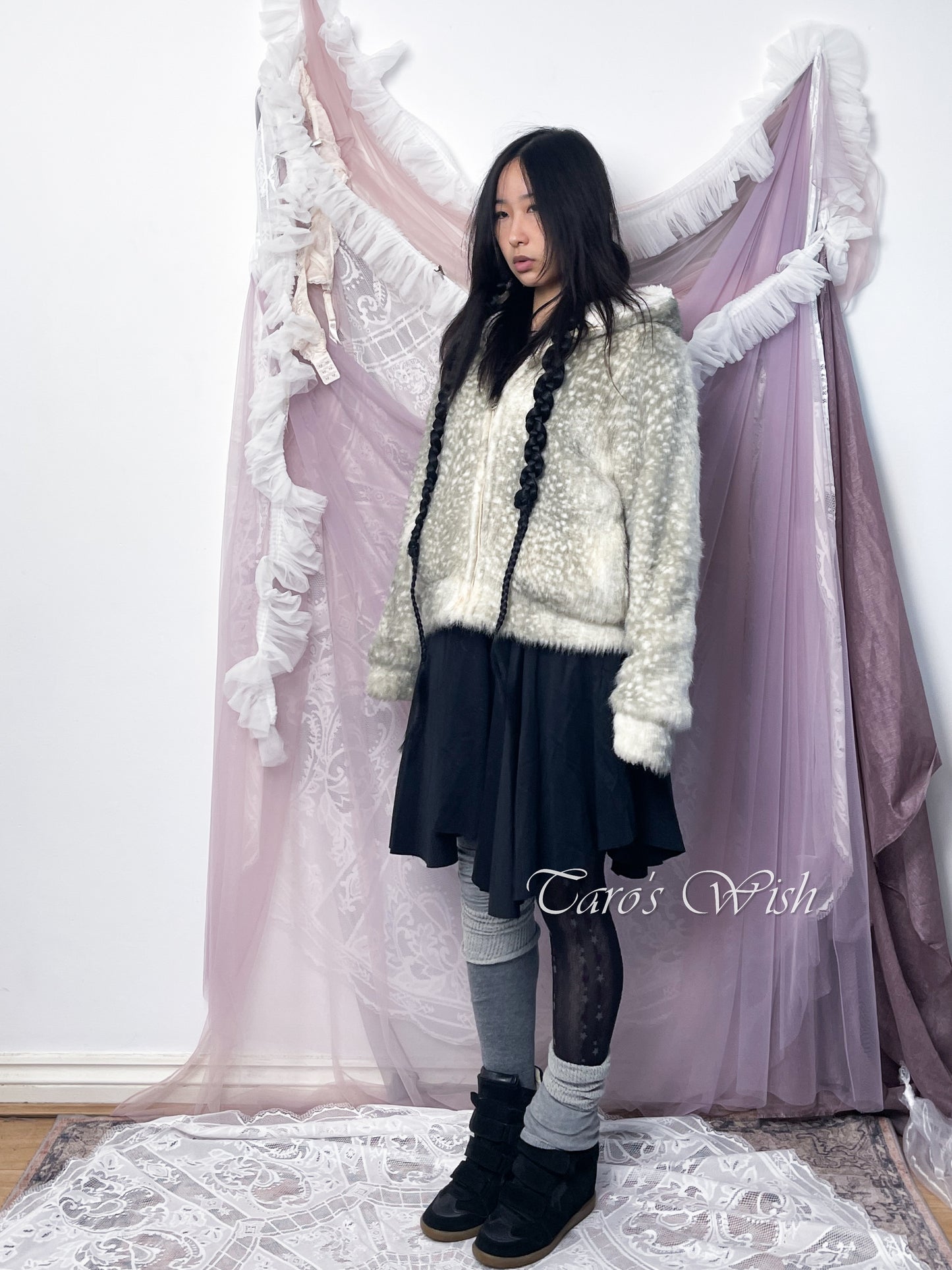 Tsumori Chisato Bambi Fur Zip Up Coat with Hood