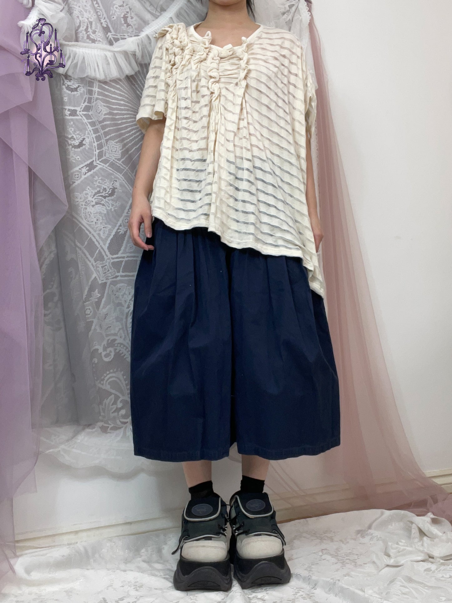 Gomme Maki Hiroshige ruched semi sheer tee