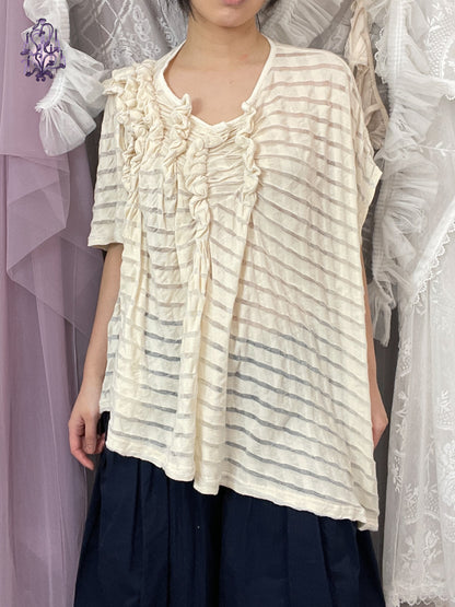 Gomme Maki Hiroshige ruched semi sheer tee