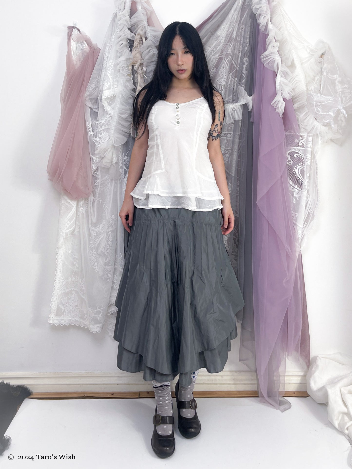 futuristic maxi skirt in grey, japanese label senso unico io comme io