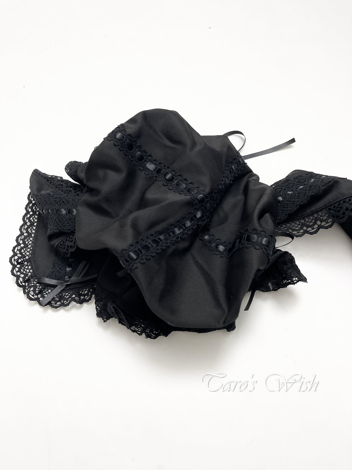 Handmade Lace Trim Bunny Bonnet in Black