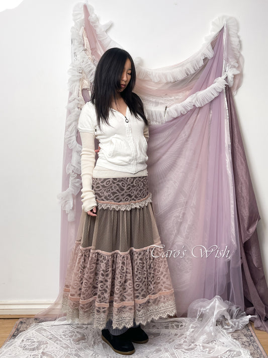 Hiroko Koshino Lace Tiered Maxi Skirt