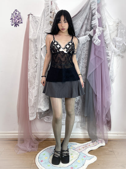 Dark coquette lace ribbon camisole