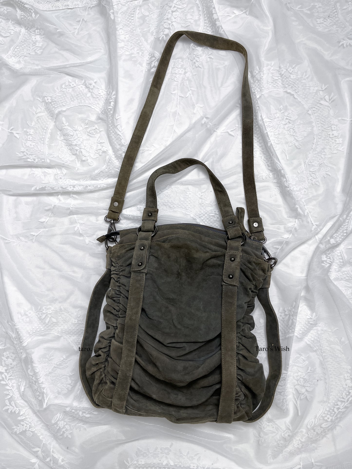 Ruched Sueded Cross Body Bag