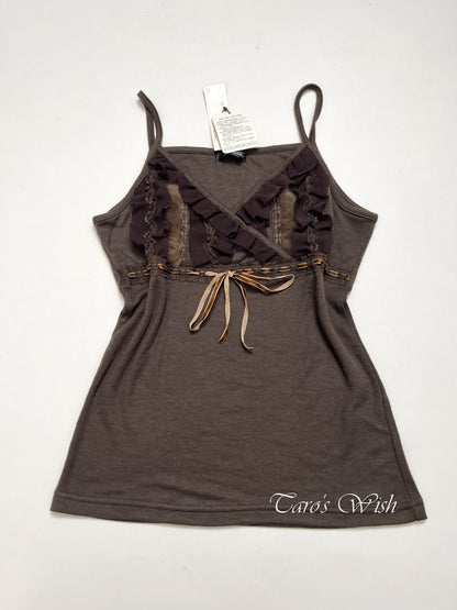 Vintage Fur and Lace Trim Camisole in Brown