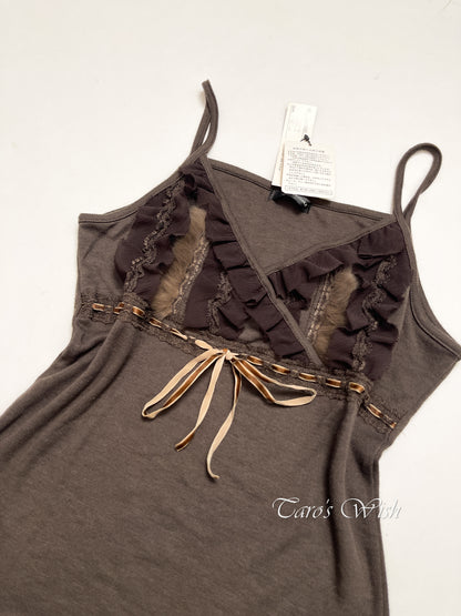 Vintage Fur and Lace Trim Camisole in Brown