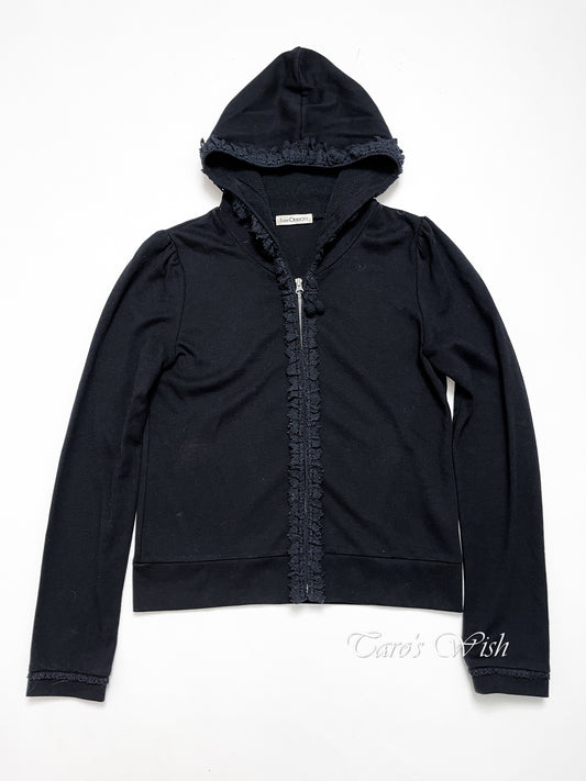 Lois Crayon Crochet Lace Trim Hoodie in Black