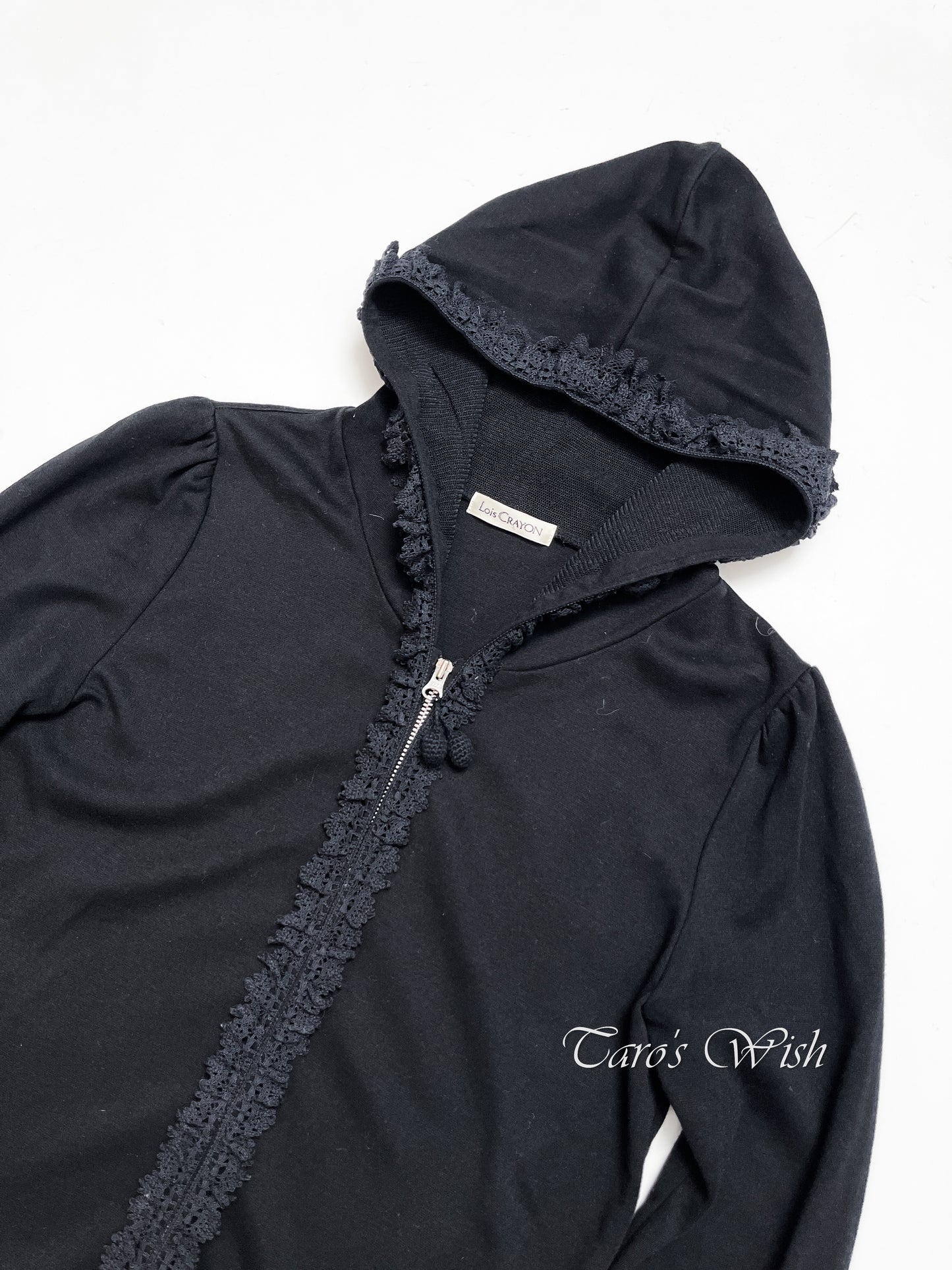 Lois Crayon Crochet Lace Trim Hoodie in Black