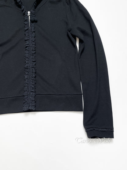 Lois Crayon Crochet Lace Trim Hoodie in Black