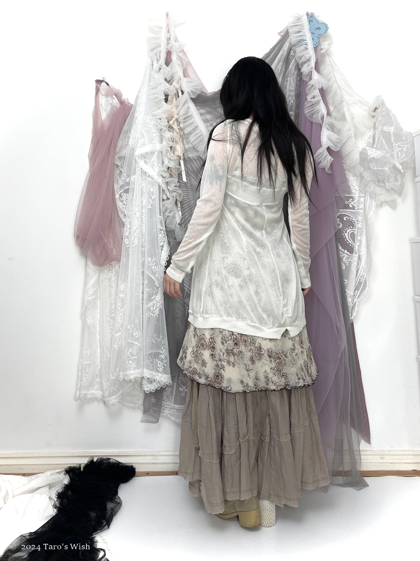 button up sheer long cardigan, french label