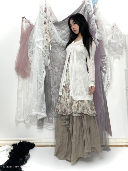 button up sheer long cardigan, french label