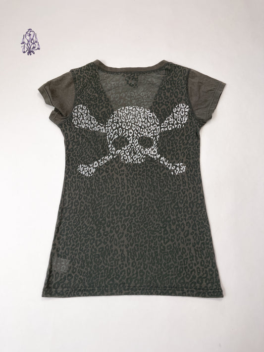 Semi sheer leopard print skull t-shirt