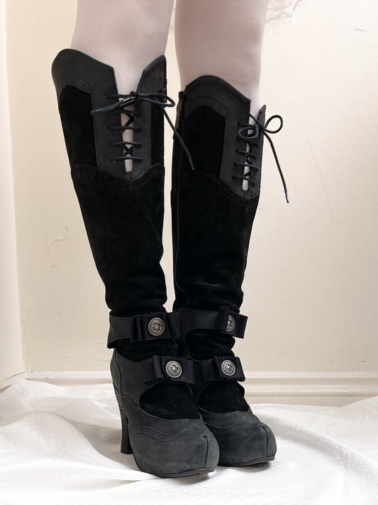 EU37 real leather lace up victorian doll boots, euro label