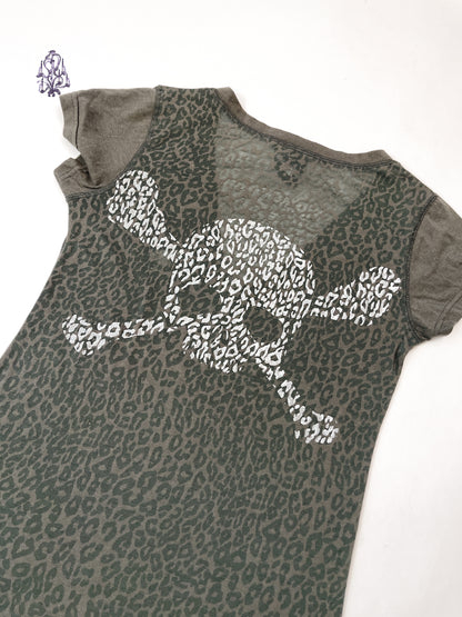 Semi sheer leopard print skull t-shirt