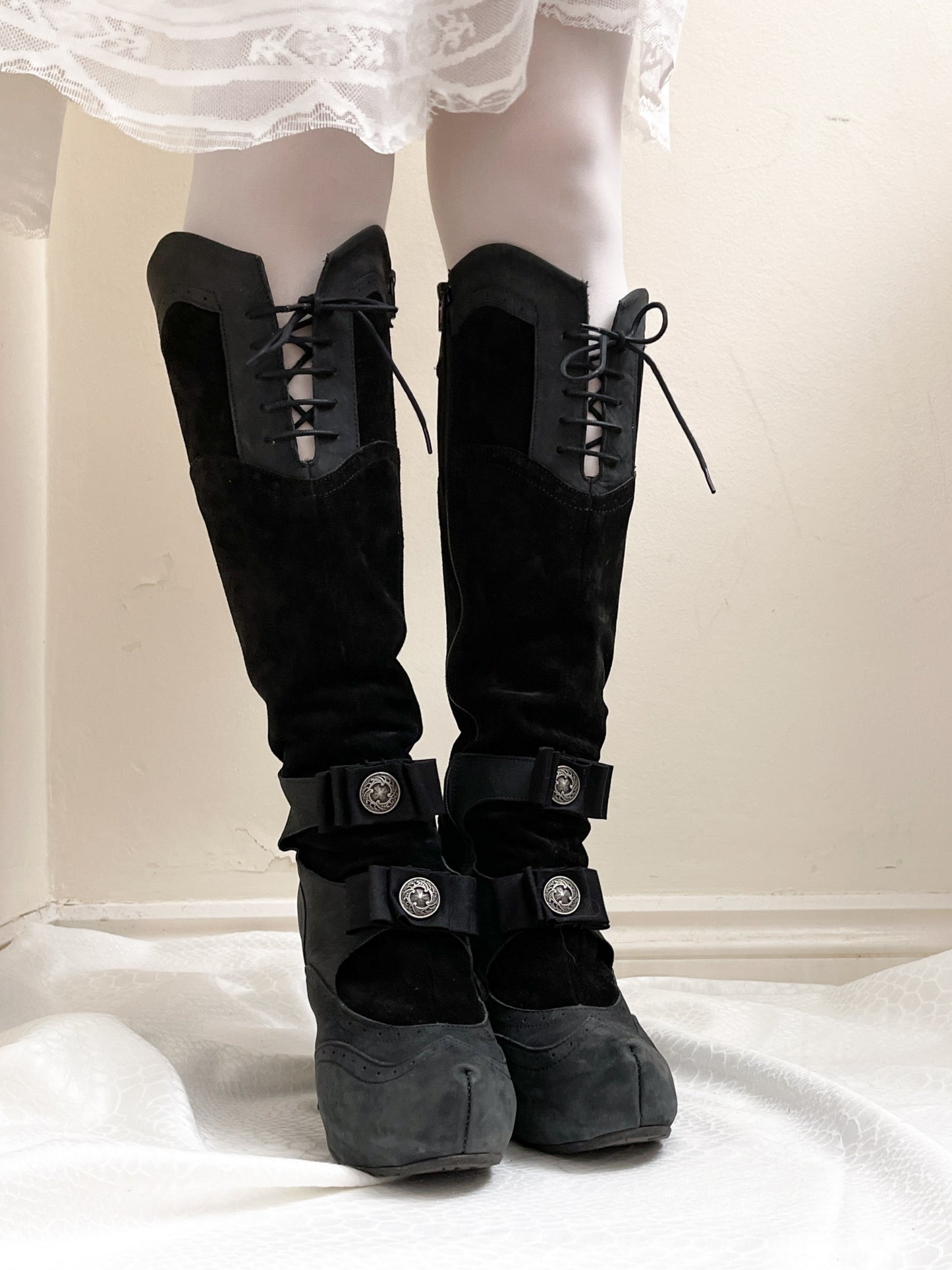 EU37 real leather lace up victorian doll boots, euro label