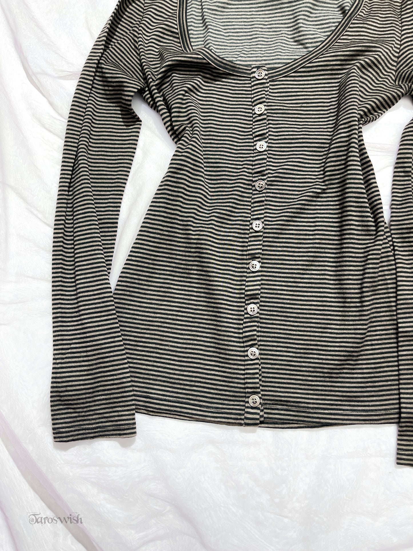 ナイン Button up striped  long sleeves top