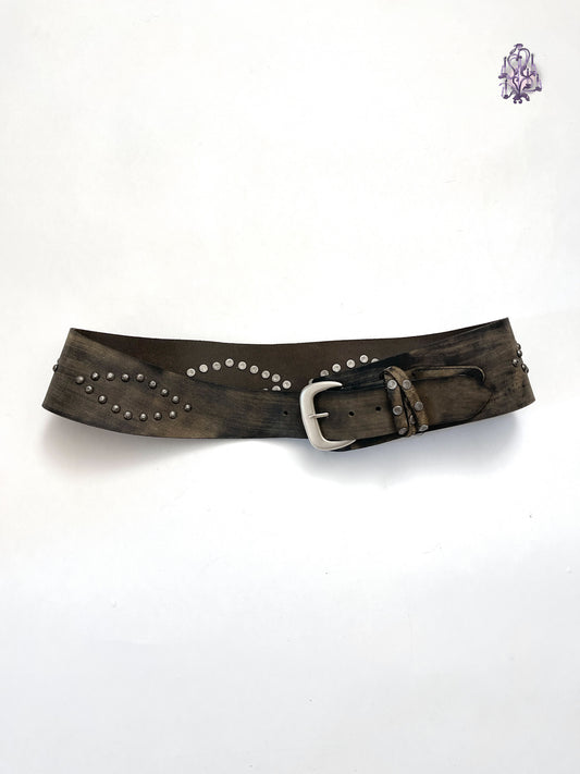 asymmetric rivets belt (real leather), euro label