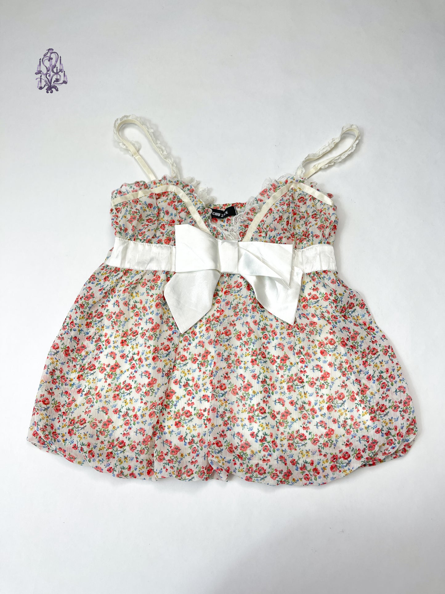 Bowknot floral print puff camisole