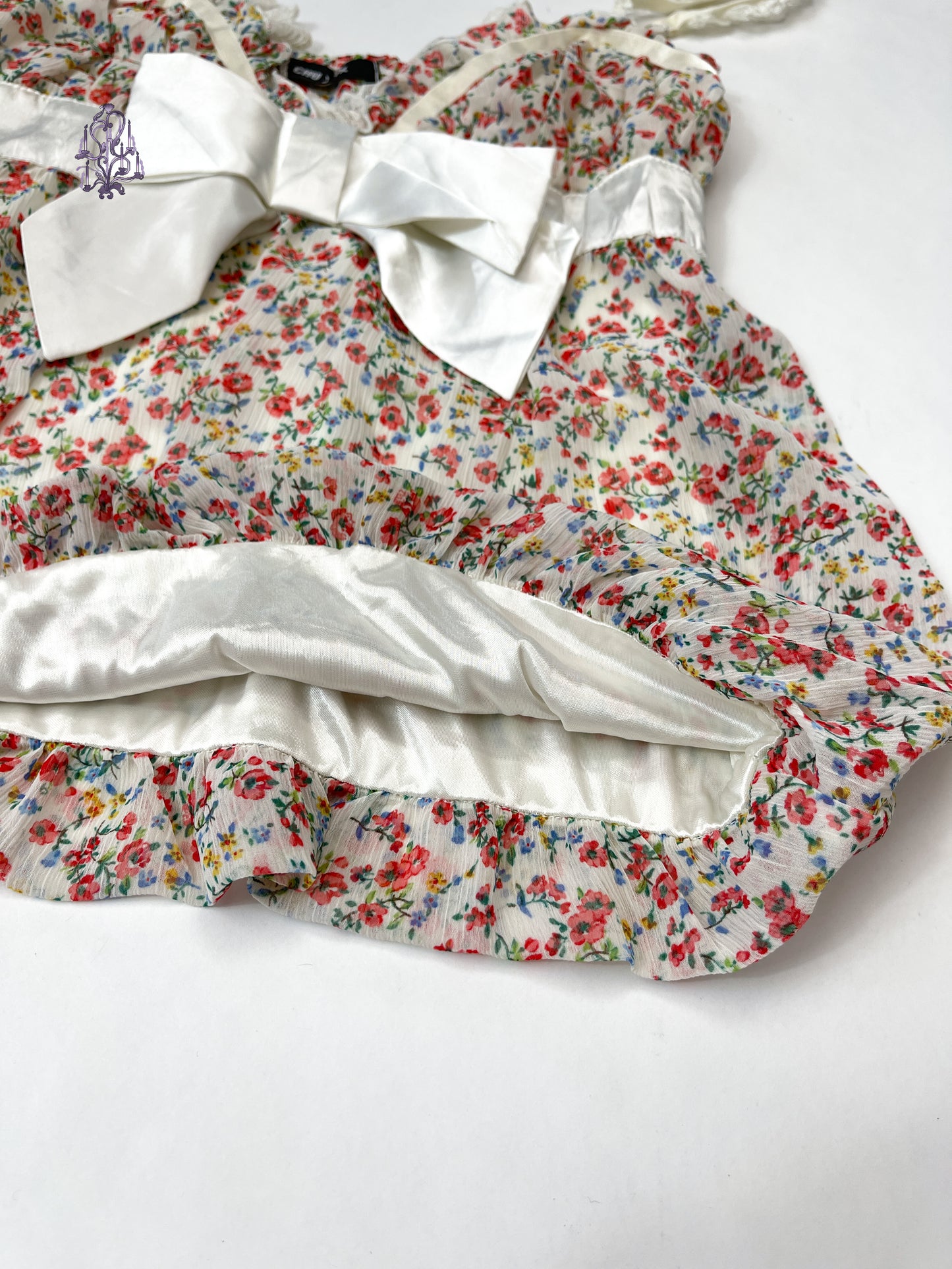 Bowknot floral print puff camisole