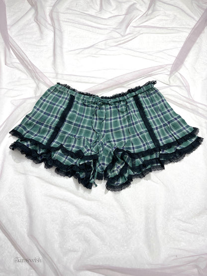 ナイン Lace trim tartan shorts