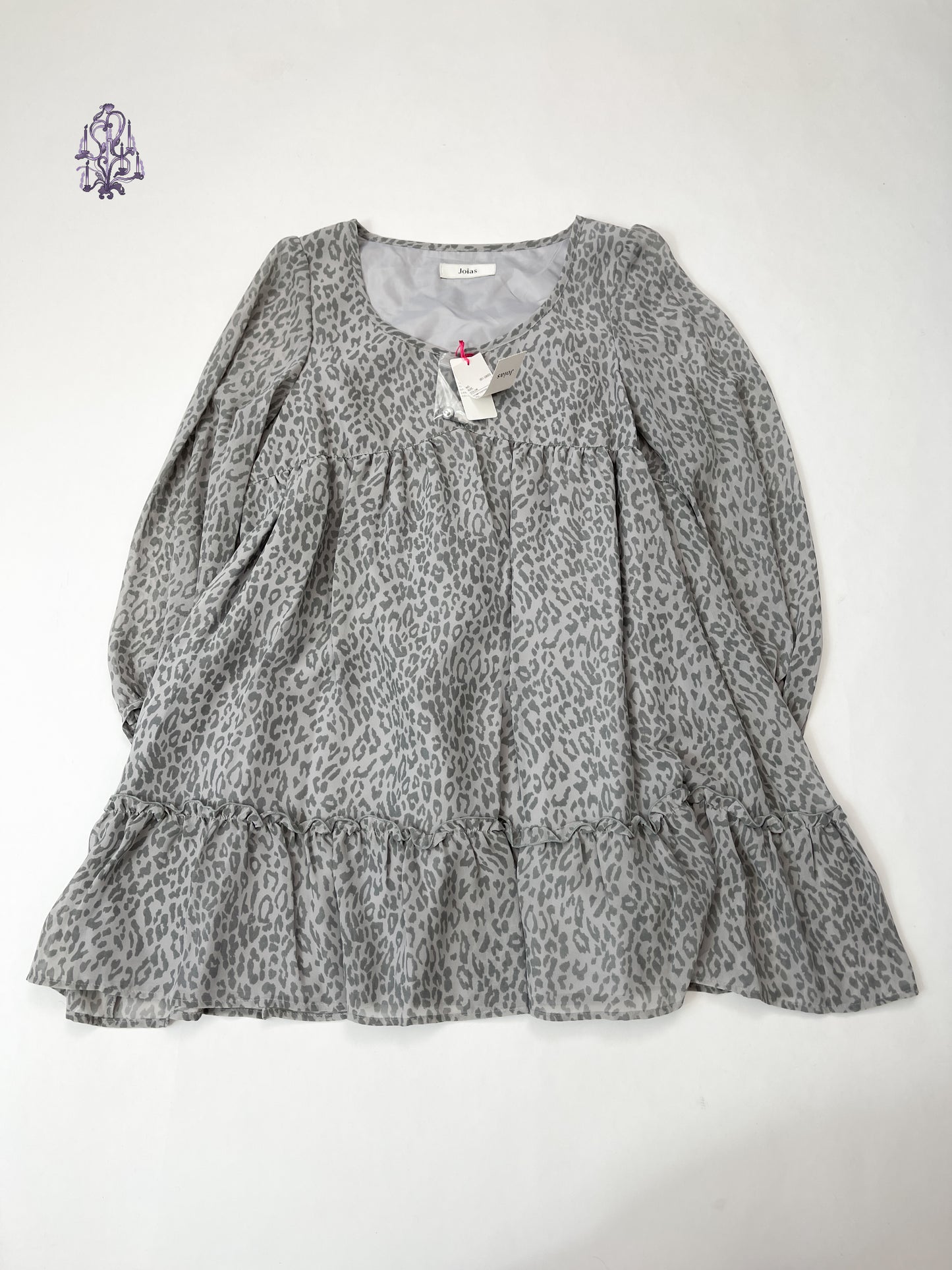 Gyaru leopard button up long sleeves babydoll dress