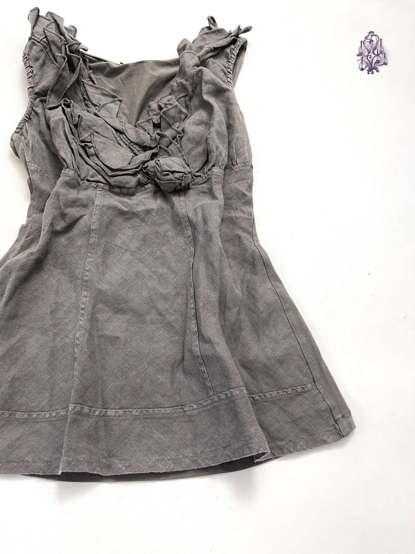 ethereal stone wash grey blossom top, euro label