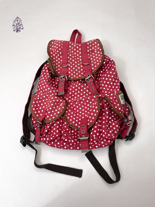 Vintage polka dots multi buckled utility backpack