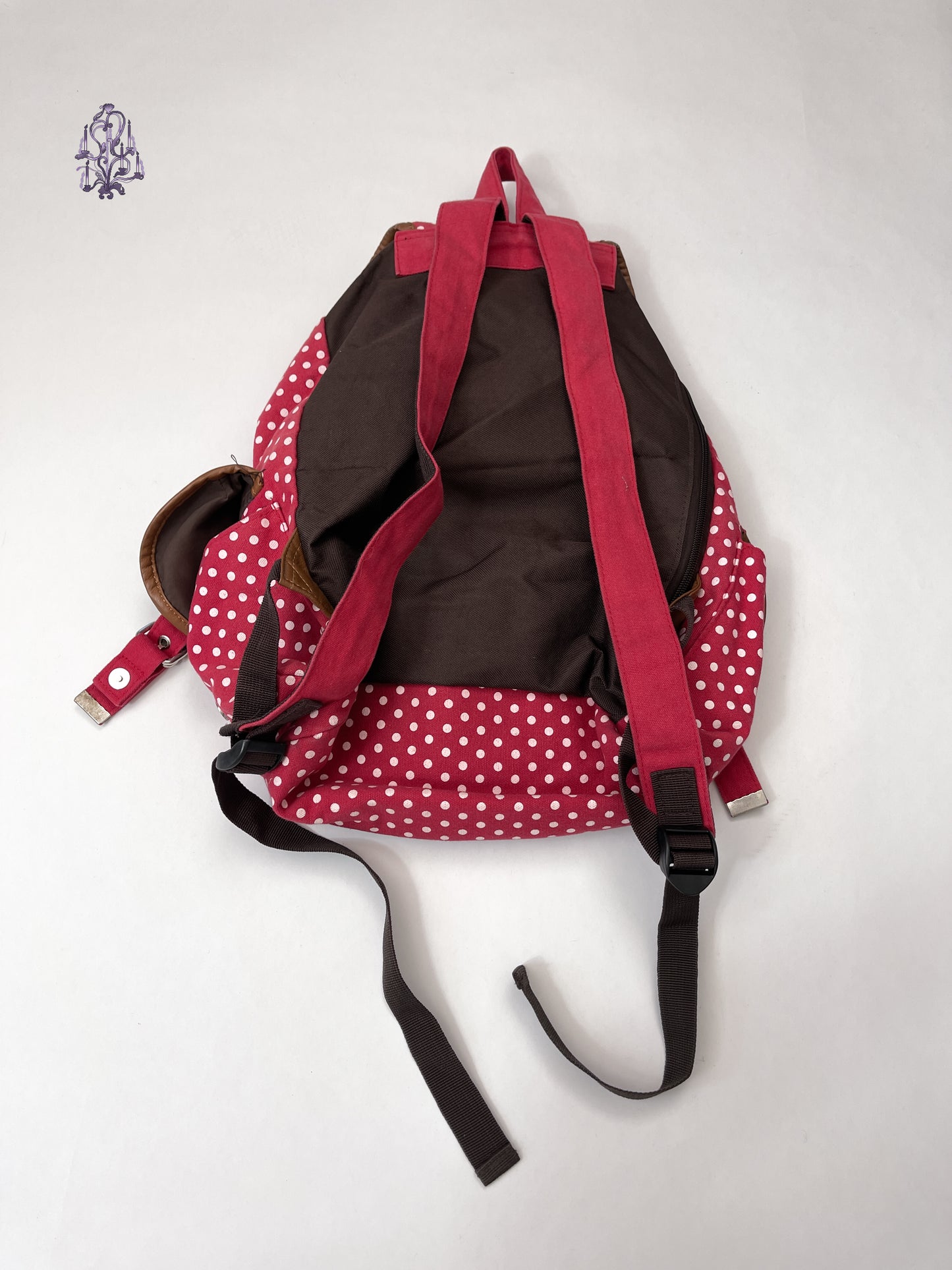 Vintage polka dots multi buckled utility backpack