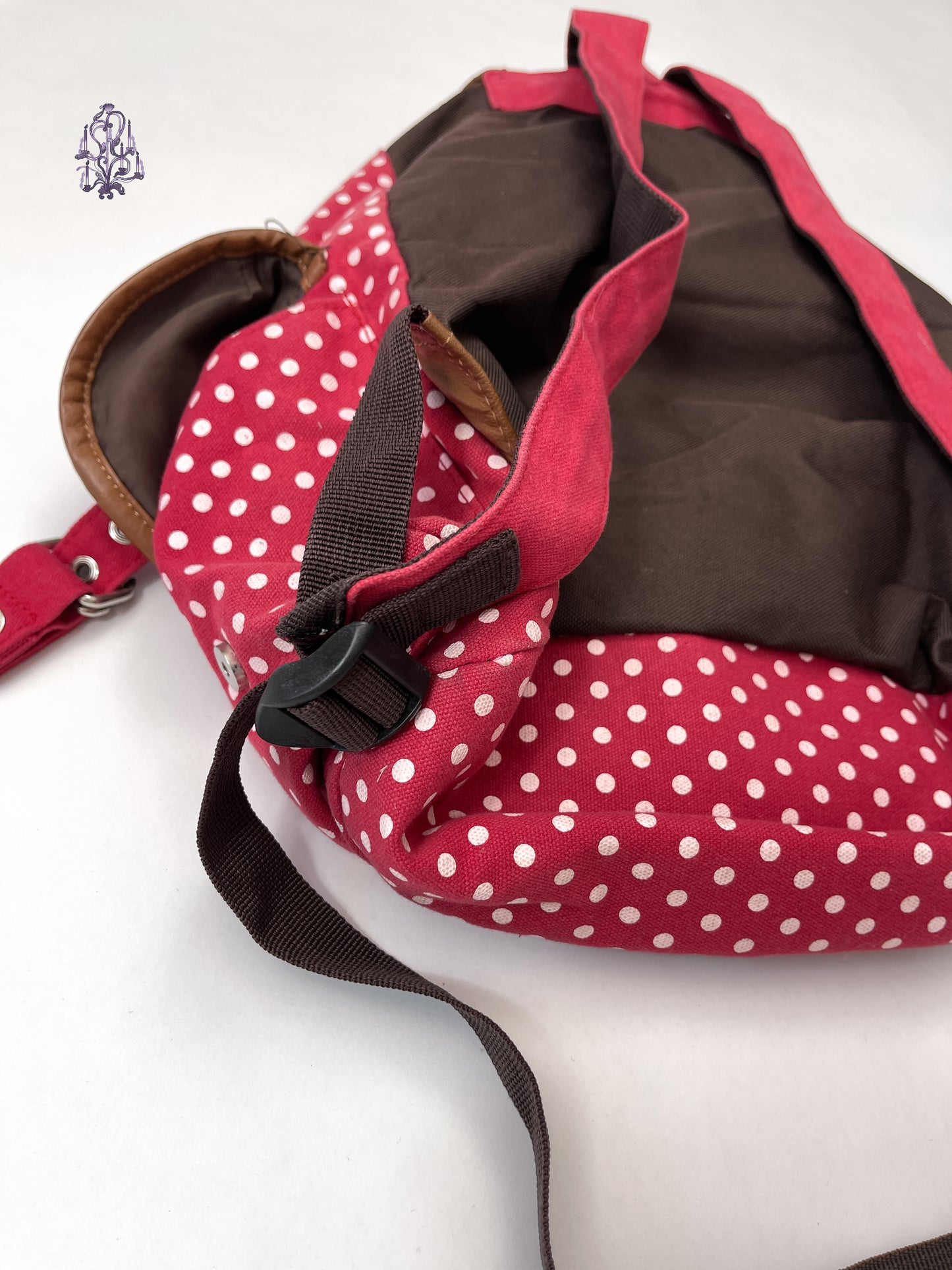 Vintage polka dots multi buckled utility backpack