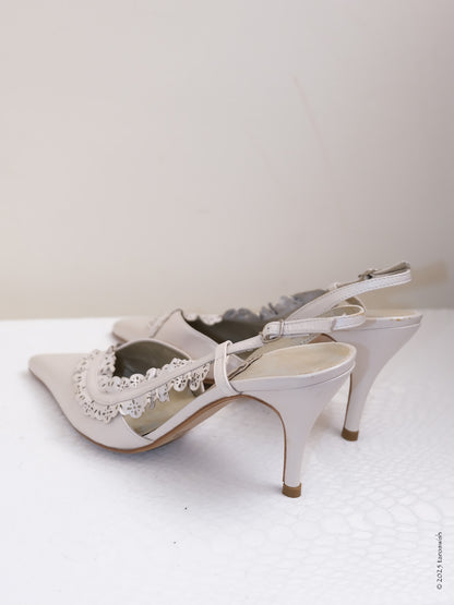 eu38 real leather lace trim real leather heels,