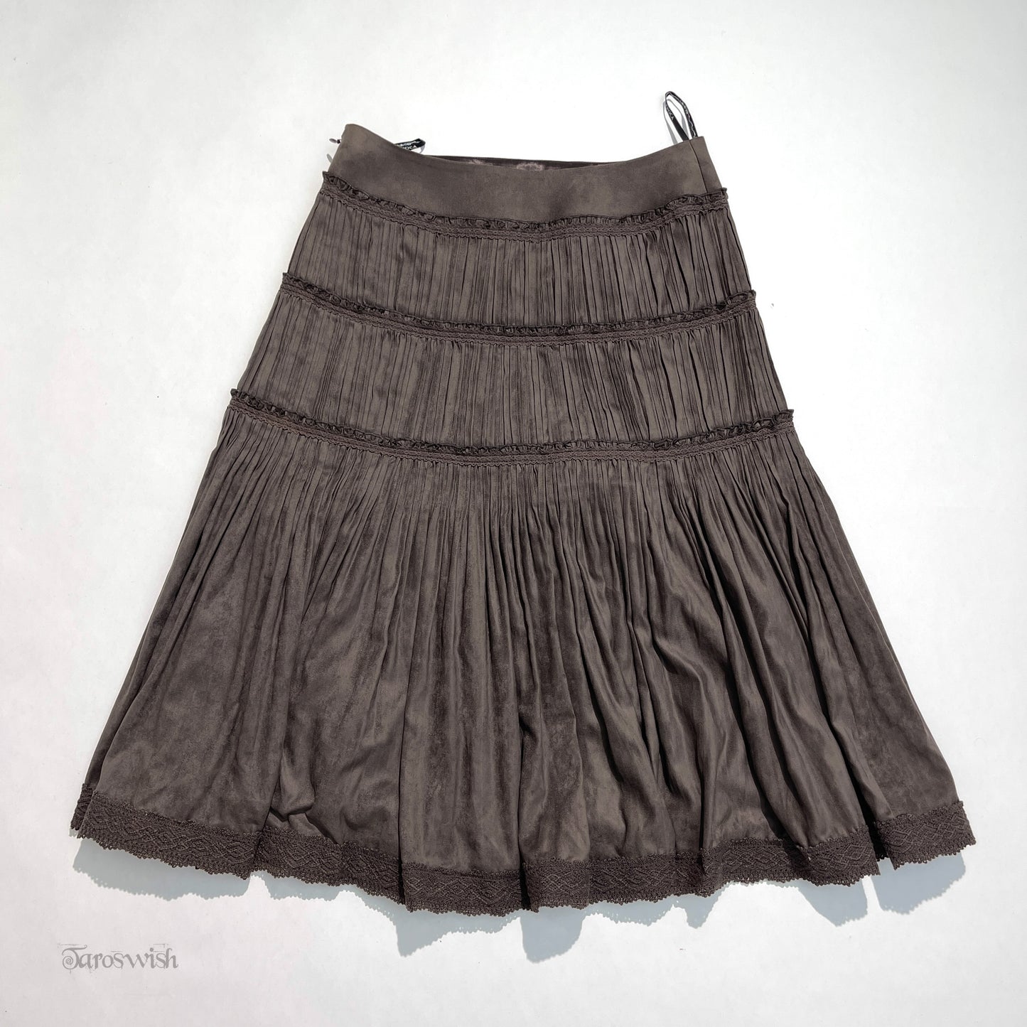 Epoca suede tiered pleated midi skirt in brown