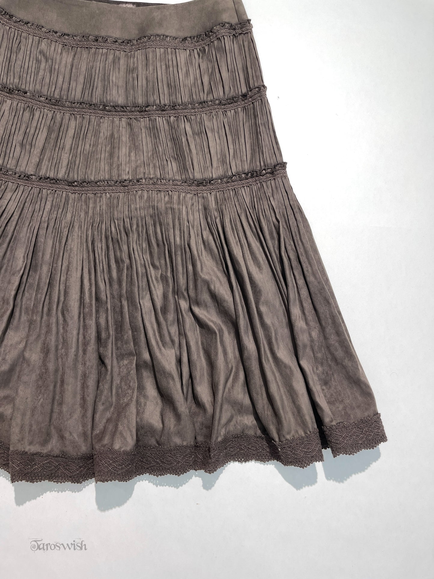 Epoca suede tiered pleated midi skirt in brown