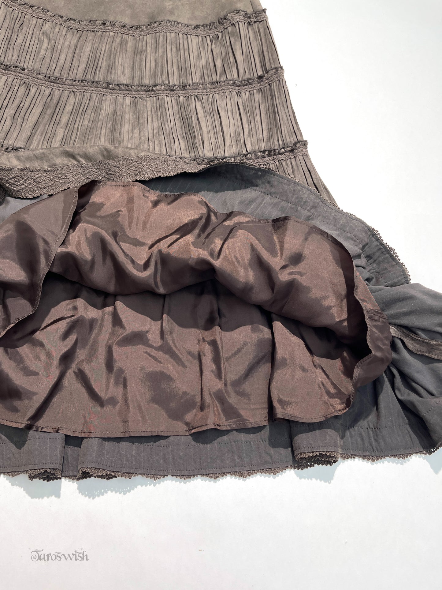 Epoca suede tiered pleated midi skirt in brown