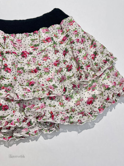 Floral print layered mini skirt