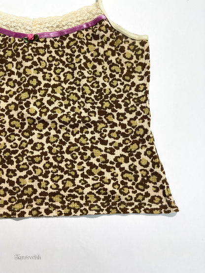 Leopard lace trim camisole