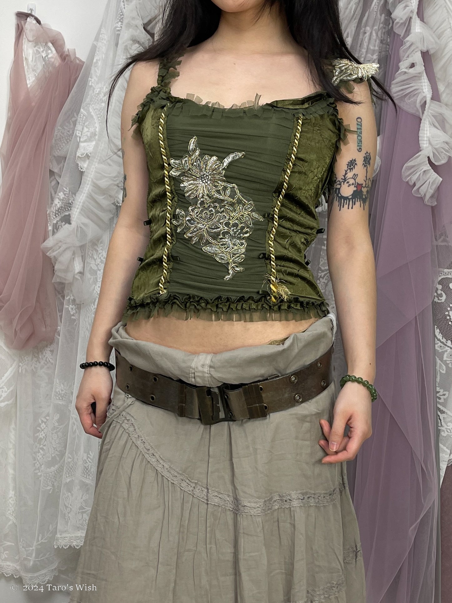 embroidered pixie corset, french label