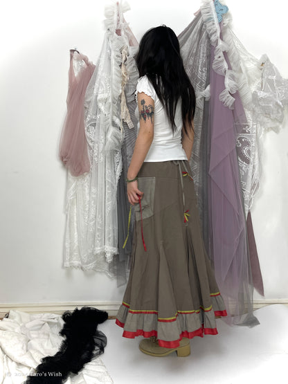 patchwork voluminous maxi skirt, euro label