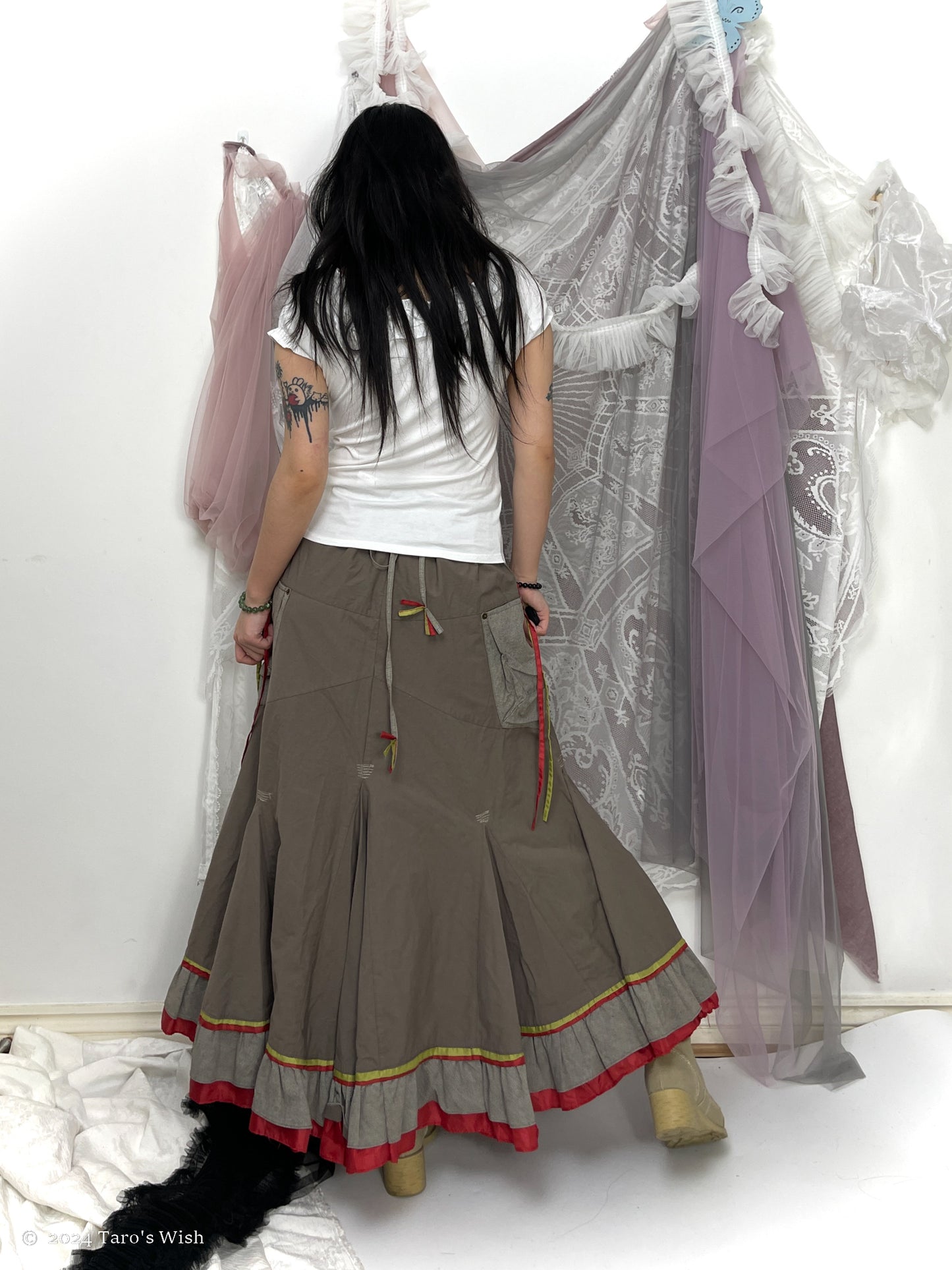 patchwork voluminous maxi skirt, euro label