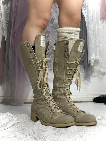 beige lace up heeled boots, EU36, euro label