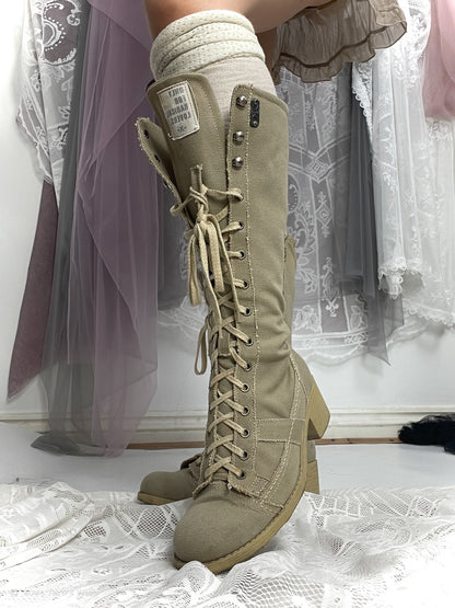 beige lace up heeled boots, EU36, euro label